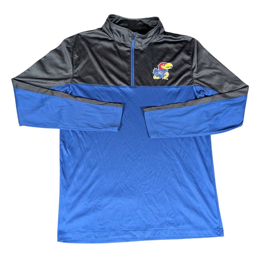 Kansas Jayhawks Colosseum Athletics Quarter Zip Pullover Blue Grey Mens S